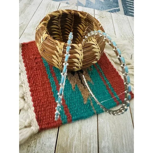 Handcrafted Turquoise & Sterling Silver Needlepoint Hoop Earrings